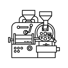 Line art illustration of a coffee bean roasting machine, industrial equipment for coffee production