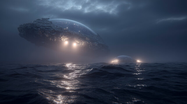 Mysterious UFOs Hovering Over Dark Waters