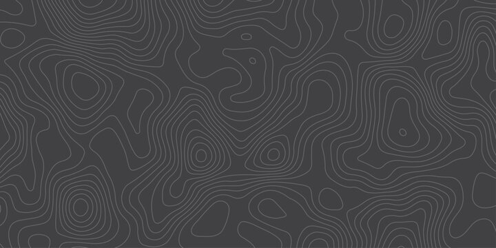 Minimalist dark topographic pattern with smooth contour lines forming abstract elevation waves. Modern seamless background ideal for maps, geology themes, tech design, and stylish digital textures.