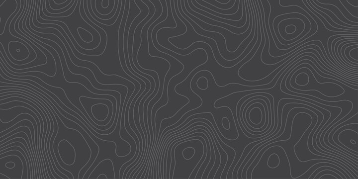 Minimalist dark topographic pattern with smooth contour lines forming abstract elevation waves. Modern seamless background ideal for maps, geology themes, tech design, and stylish digital textures.