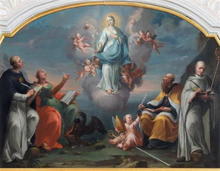 Selbstklebende Fototapeten Jesus Christus SALZBURG, AUSTRIA - SEPTEMBER 6, 2025: The painting of Immaculate Conception among the Saints in the church Pfarrkirche Mülln by unknown baroque artist from (cca 1600).   © Renáta Sedmáková