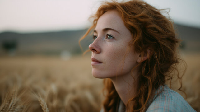 Thoughtful Woman in Wheat Field