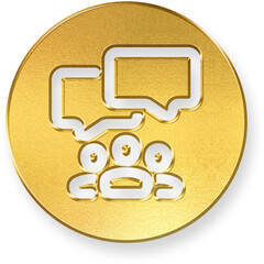 Shiny Gold Round Button with Metallic Team Chat Group 3D Render Icon