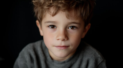 Thoughtful Boy in Gray Sweater