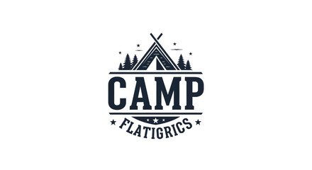 Obraz premium Flatigrics Camp Logo Design with Tent and Trees for Outdoor Adventures