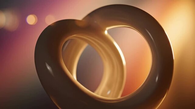 Abstract smooth toroidal knot shape with warm light reflections