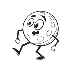 Happy cartoon golf ball walking with a smile