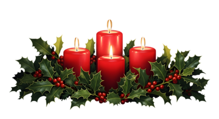 Advent wreath with red candles isolated on transparent background