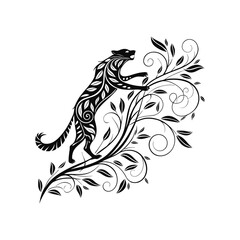 Elegant tiger illustration with swirling floral ornate design