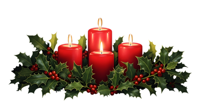 Advent wreath with red candles isolated on transparent background