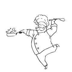 Delightful chef cooking with joy and flair, perfect for restaurant menus, cooking blogs, and culinary designs, available as scalable vector art