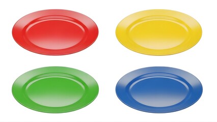 Colorful plastic plates set kitchenware dinnerware tableware dining plates for kids party and everyday use on transparent background