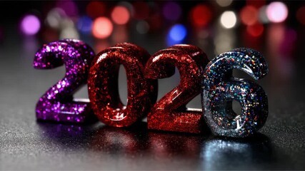 Colorful decorations showcase the year 2026, shining bright for New Year celebrations while capturing the joy of Christmas festivities. A visually stunning display full of holiday spirit