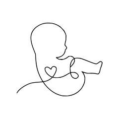 Adorable minimalist one-line baby art with a heart, perfect for nursery decor, baby shower invites, or heartfelt pregnancy announcements, radiating pure joy