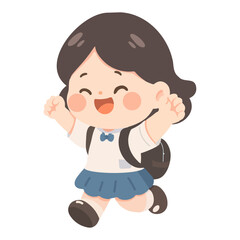 Illustration of Happy Schoolgirl with Backpack