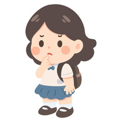 Illustration of a Thoughtful Girl with Backpack