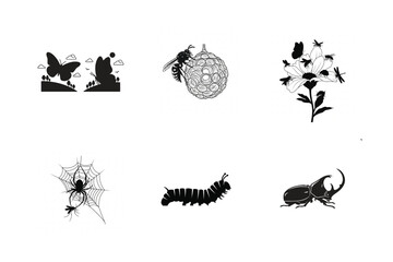 set of black silhouettes of insects