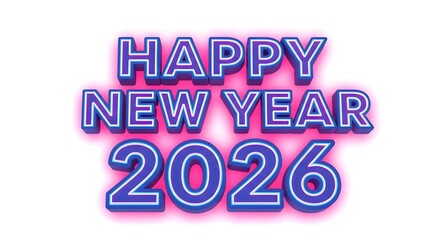 Happy new year 2026 neon style text effect on white background