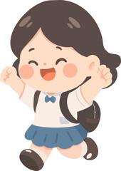 Illustration of Happy Schoolgirl with Backpack