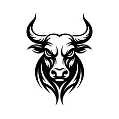 Silhouette of a fierce bull or steer head tribal or sport mascot logo.
