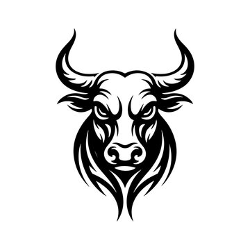 Silhouette of a fierce bull or steer head tribal or sport mascot logo.