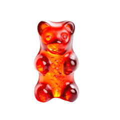 A Single Red Gummy Bear Candy Isolated on a Transparent Black Background with Soft Interior Lighting