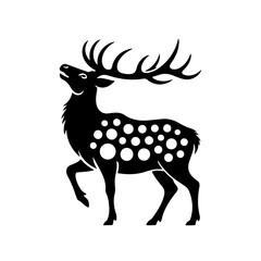 Silhouette of a spotted deer or elk with large antlers.