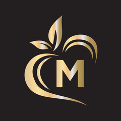 Eco Logo combine with letter M vector template