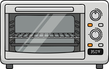 Obraz premium Modern Vector Toaster Oven Illustration – Front View Kitchen Appliance with Digital Temperature Display