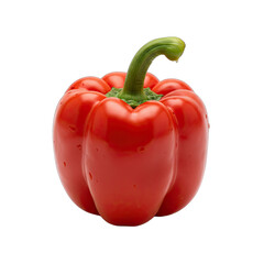 A Single Ripe Red Bell Pepper With Green Stem Isolated On A Black Background With Water Droplets Showing Freshness And Detail