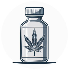 Illustration of Cannabinoid Bottle, Isolated Cannabis Leaf Medical Marijuana