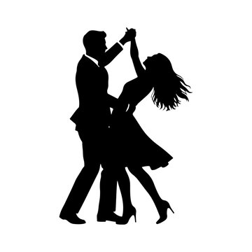 Silhouette of a couple performing a dynamic ballroom or latin dance move.