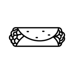 A simple line art illustration of a delicious burrito, a popular mexican street food wrap