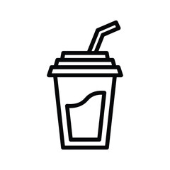 A simple line art illustration of a disposable cup with a straw, perfect for cold beverages