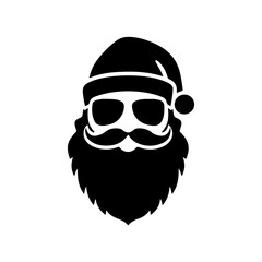 Silhouette of a cool santa claus face wearing sunglasses and beard.