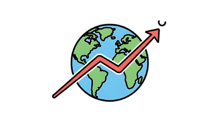 Global growth and upward trend symbolized by a rising arrow over the Earth.