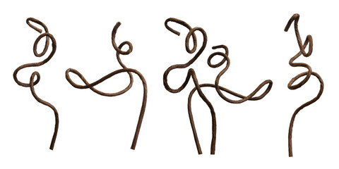 Curly vines dry twisted prickly plant twigs isolated squiggles design elements © Pavel