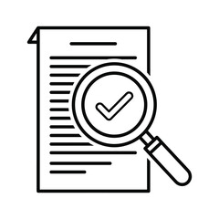 Document review and verification with magnifying glass and checkmark icon