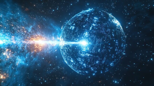 Abstract glowing sphere and beam - Powered by Adobe