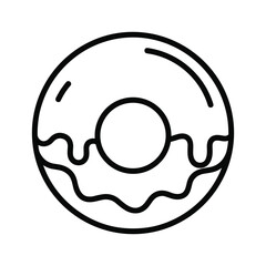 Line art icon of a delicious glazed donut, sweet pastry dessert, bakery item