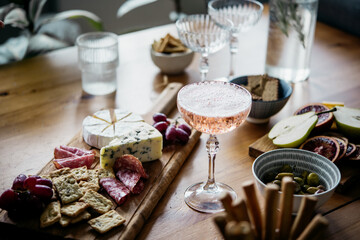 Glasses of rose wine seen during a dinner party of a celebration.