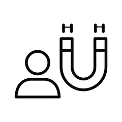 Customer attraction icon with user and magnet symbolizing lead generation and engagement