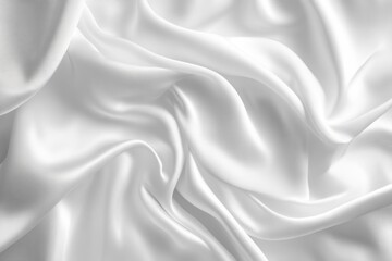 Obraz premium Luxurious creamy fabric forms elegant folds on solid white background, creating soothing visual flow under soft lighting. Neural network AI generated