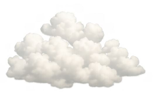 Fluffy cumulus cloud formation on transparent background showing weather, sky, and heaven concepts