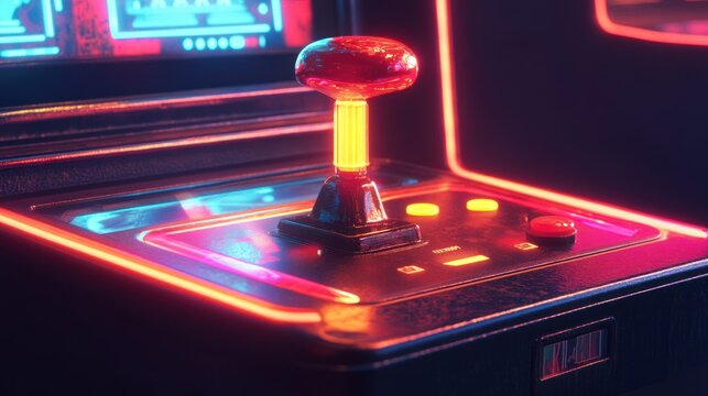 Arcade game console joystick close up