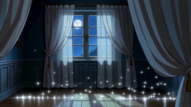 Dreamy moonlit view through window at night video