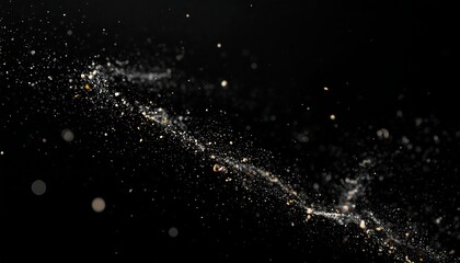 Golden particles streak across a dark expanse, forming an abstract design