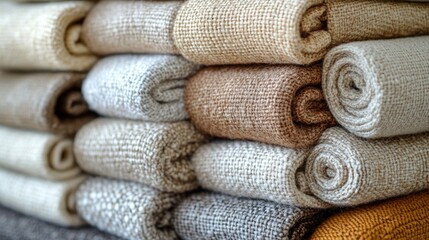 Soft, rolled fabrics in earthy tones create a welcoming and serene atmosphere, perfect for home decor inspiration