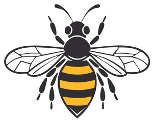 Stylized honey bee illustration with bold black and yellow stripes