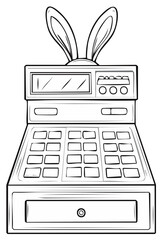 Outlined cash register with bunny ears symbolizing Easter celebration or surprise